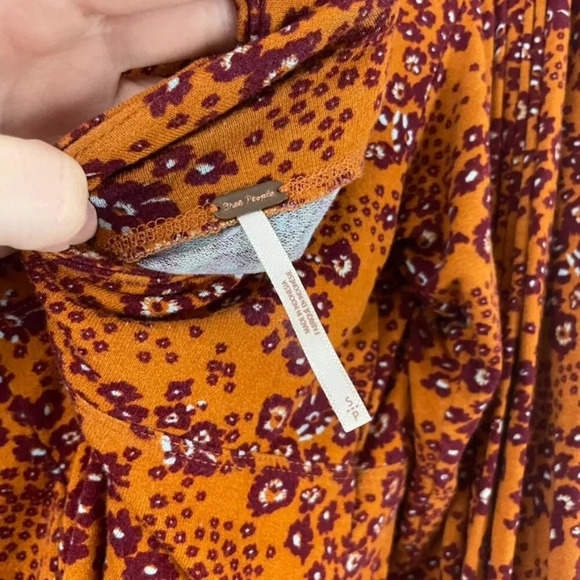 Free People Rust Orange Floral Balloon Sleeve Knit Top Size Small - Picture 3 of 7